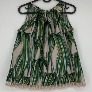 Japna Sleeveless Blouse Pink Green Leaf Print S